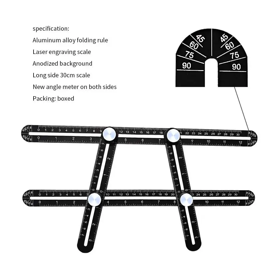 Алюминиевый сплав четыре складные линейки с угловым измерителем Универсальный Angularizer мульти угол шаблон для измерений инструмент четырехсторонняя линейка - Цвет: HMJHHP048