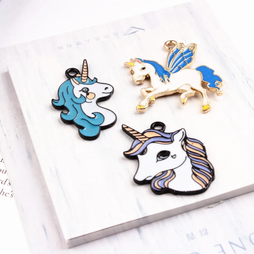 20Pcs/lot 3 Styles Unicorn Enamel Charms Dangle Charms Fit Bracelet