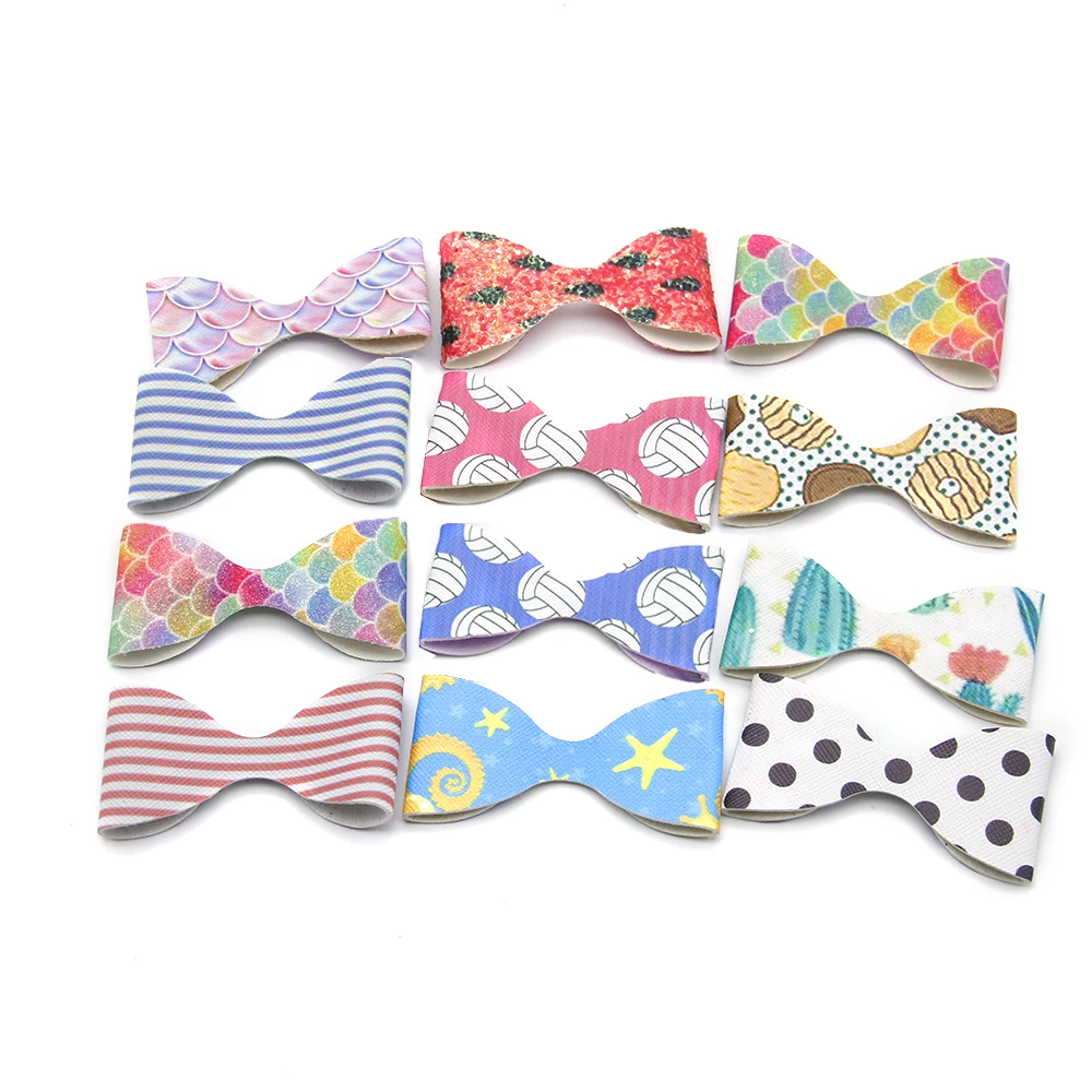

david angie 63*32mm Random Patterns Sold Synthetic Leather Bowknot DIY Hairclip Bag Decoration Crafts Handmade Material,25Yc7292