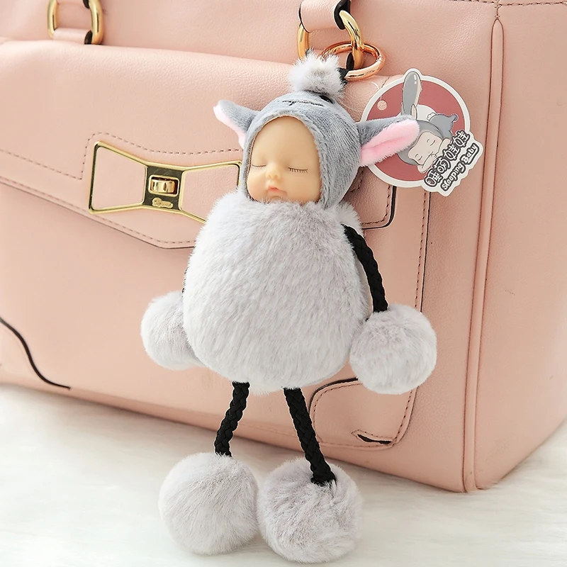 18cm Cute Plush Sleeping Baby Doll Keychains Girl Gift Baby Key Ring