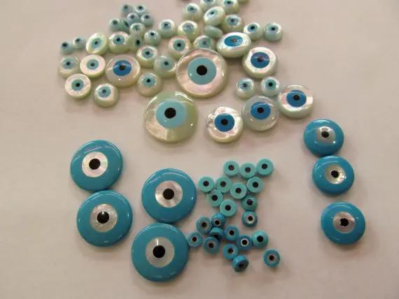 

25pcs 4 6 8 10 12mm High Quality Genuine MOP Shell mother of pearl Round Coin blue evil eyes White Assortment beads