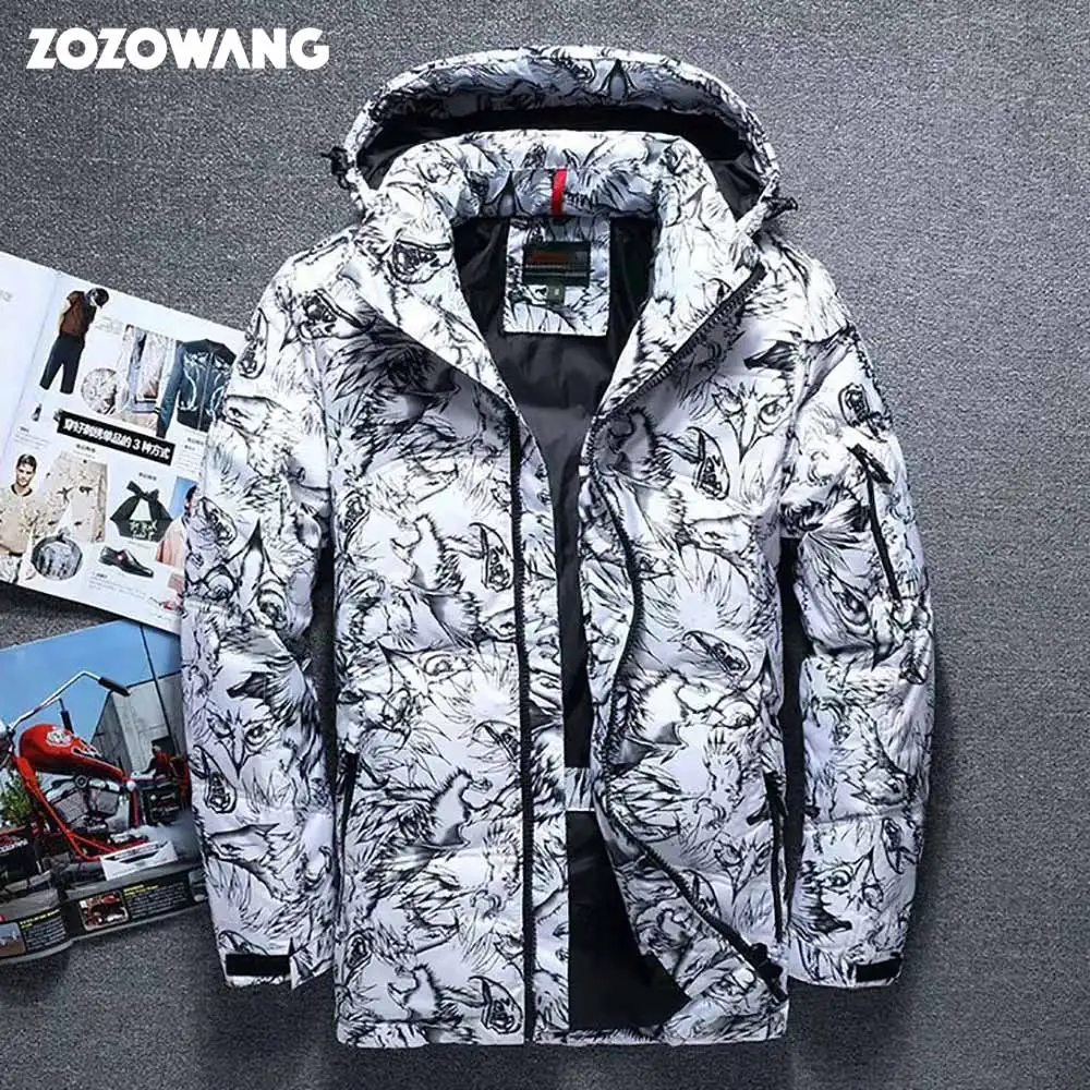 ZOZOWANG, зимняя куртка, высокое качество, зимний плотный пуховик на белом утином пуху, Мужская камуфляжная куртка с капюшоном, Doudoune Homme, перо