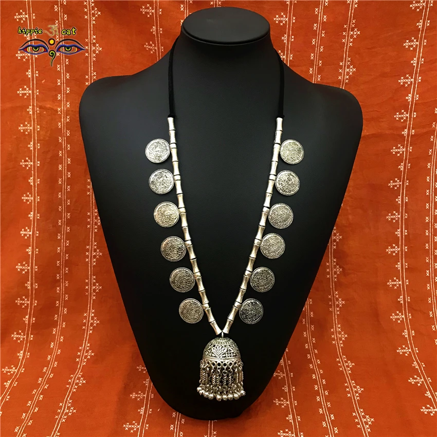 

Indian retro tribal style coin jhumki long necklace original handmade gypsy ethnic style jewelry