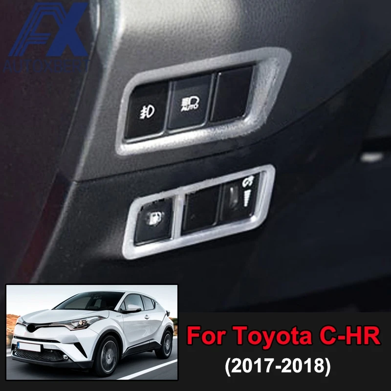 

AX Chrome Fog Head Light Lamp Headlight Adjust Switch Button Control Cover Trim Frame Decoration For Toyota C-HR CHR 2017-2019