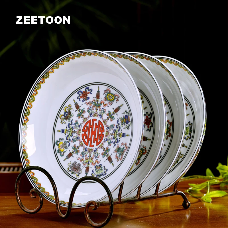 

8inch Jingdezhen Decor Plate Ceramic Bone China Art Dinner Plates Round Dish Fruit Pastry Container Saucer Tableware Dinnerware