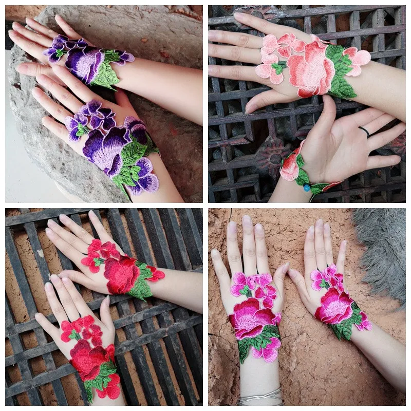 2019 этнические ветра вышивка цветок перчатки без пальцев Мода Джокер браслет украшения для танцоров для женщин 01