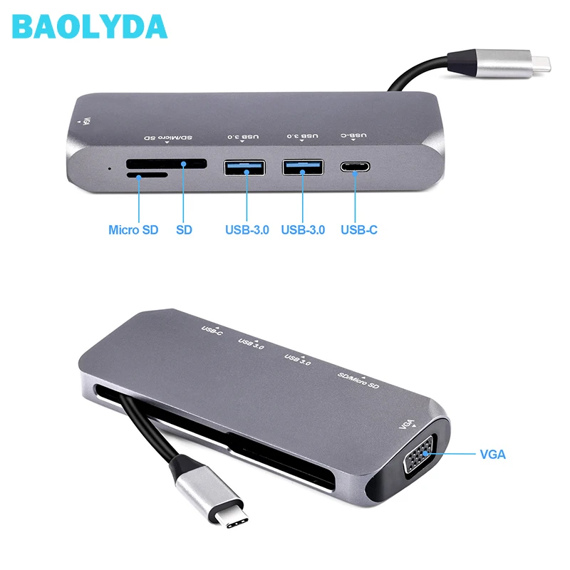 Док станция Baolyda type C USB к HDMI Ethernet VGA концентратор адаптер для MacBook Pro переключатель