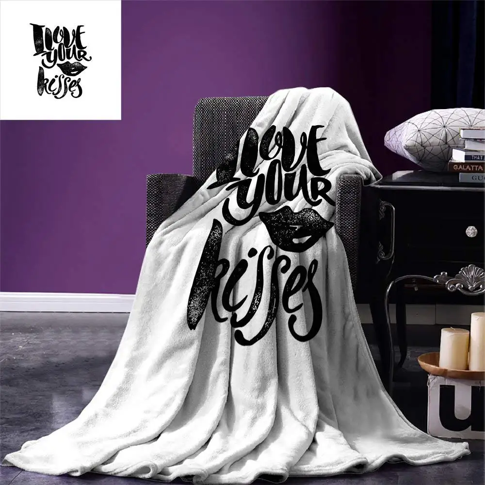 Романтическое одеяло с надписью I Love Your Kisses Grungy Looking Valentines изображением Женщины