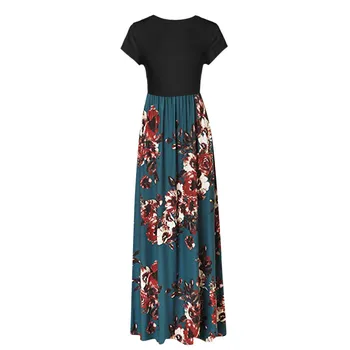 Women’s Casual Sleeve O-neck Print Maxi Tank Long Dress Dress