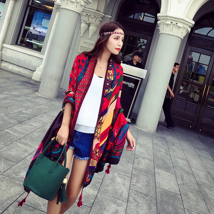 Женский осенне весенний длинный шарф в испанском стиле|cape style|printed scarfgeometric print scarf |