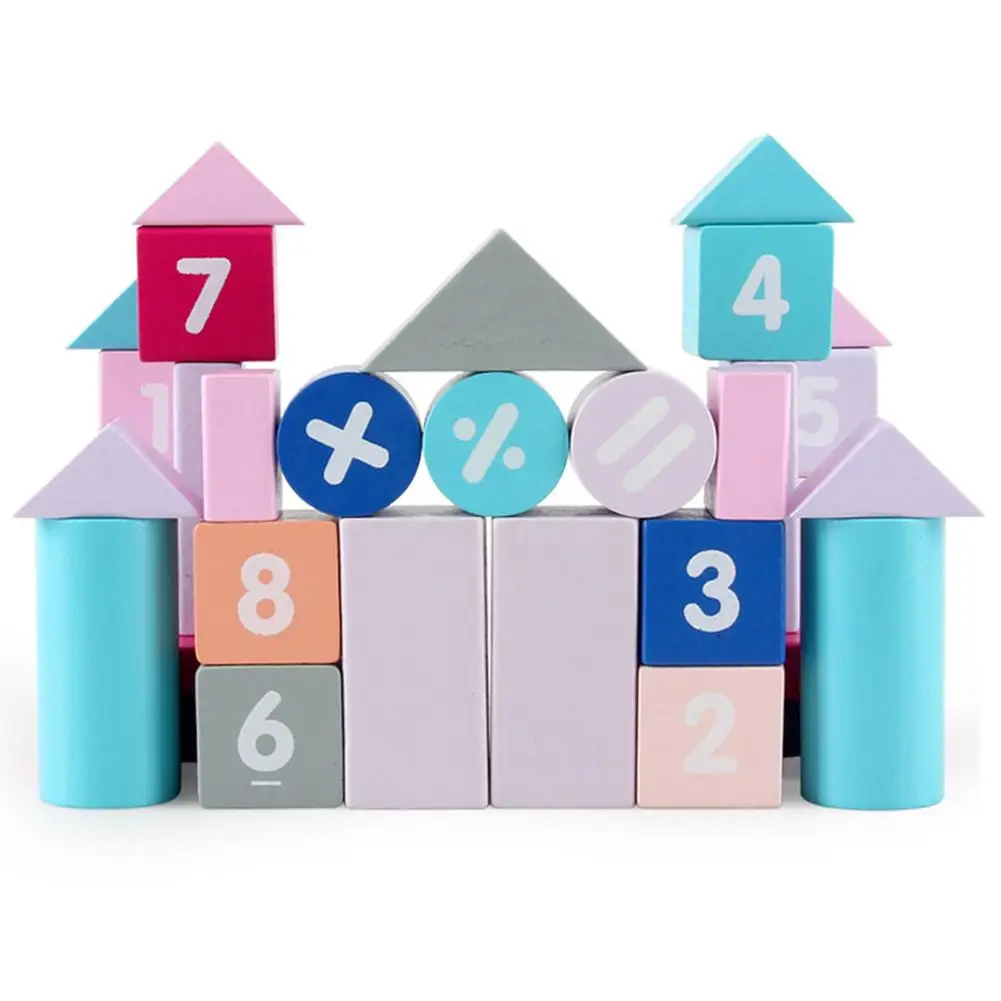 

50Pcs/Set Wooden Macaroon Blocks Construction Building Numbers Block Learning Compatible LegoINGlys DuploED Toys for children
