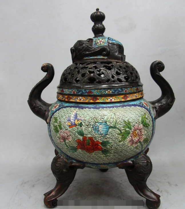 

shitou 001992 20" Marked China Cloisonne Enamel Bronze Elephant Incense Burners Censer Statue