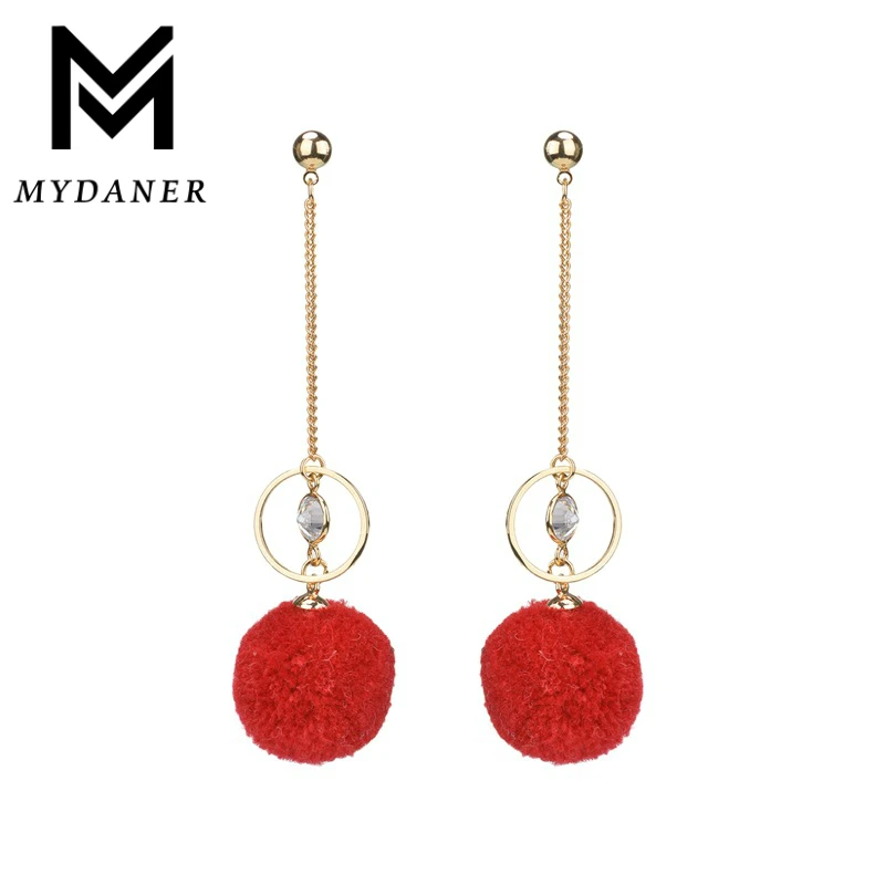 

MYDANER New Earrings Female Fashion Multicolor Bohemia Hair Ball Pendant Earrings Drop Earrings Women Hot Sale Jewelry Wholesale