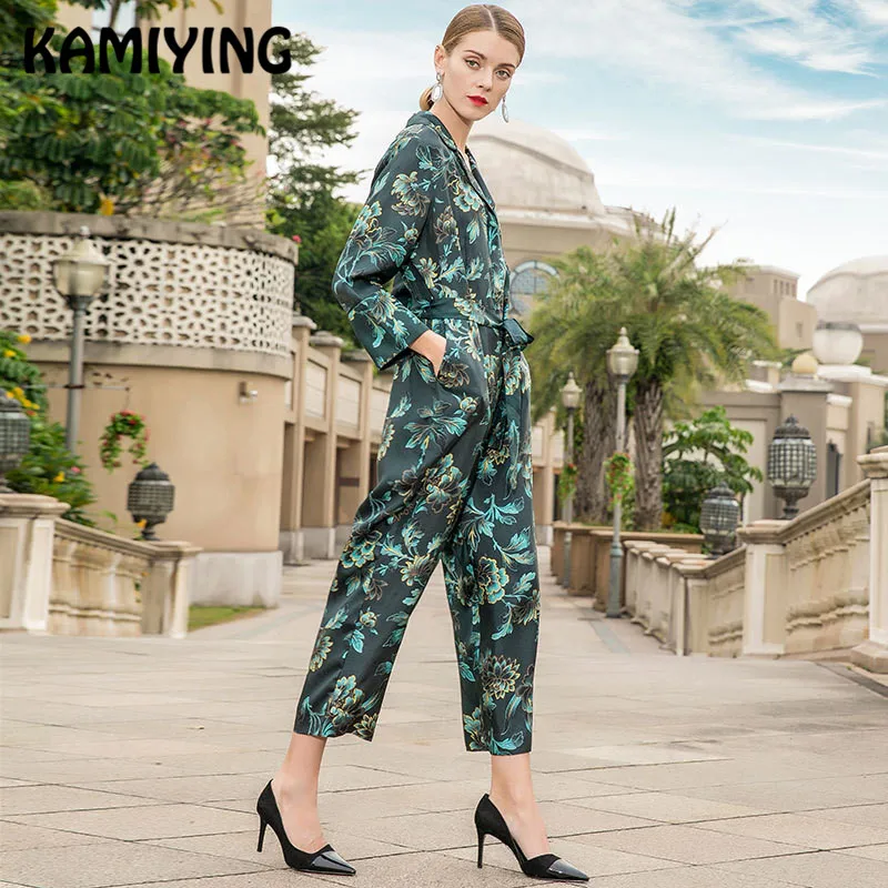 

KAMIYING New Spring High Waistband Recreational Vintage Printed Wide-Legged Silk Pants For Women In 2019 Real Silk Jumpsuits