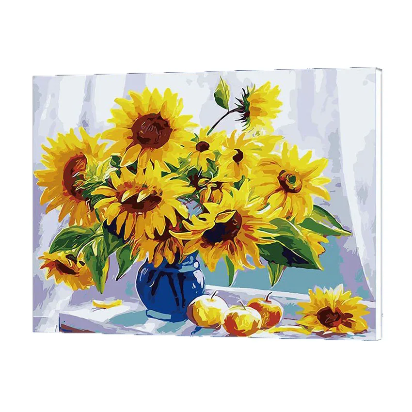 WONZOM Sunflowers Oil Painting By Numbers DIY Abstract Digital Picture Coloring On Canvas Unique Gift For Home 2017 | Дом и сад