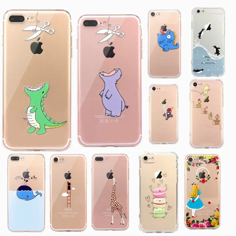 Clear Silicon Soft TPU Case For 7 7Plus 8 8Plus Transparent Phone iPhone 5 5s SE 6 6s Cute Animals for Cover |