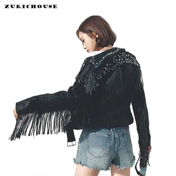 

ZURICHOUSE 2020 Women's Leather Jacket Tassel Rivet Short Zipper Biker Coat Punk Style Plus Size Locomotive/Motorcycle Outerwear