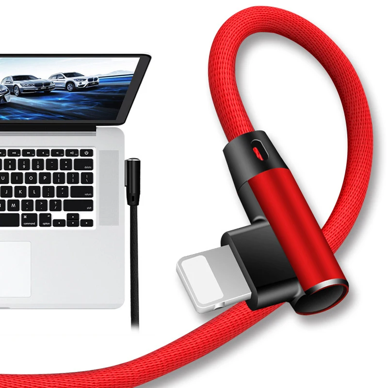 

KPFLY 90 Degree USB Cable for iPhone 7 6 8 X Angle Fast Charging Cable L Shape Lighting Charger Cable for iPad Phone Game Cable