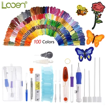 

Looen Magic Embroidery Pen Punch Needle Set With 100pcs Threads Embroidery Patterns Punch Needle Kit Craft Tool for DIY Sewing
