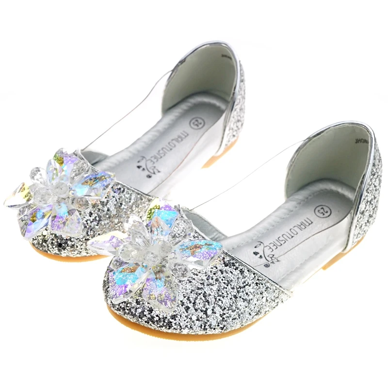 

Children Shoes Leatherette Sparkling Glitter Flat Heel Round Toe Closed Toe Flats Girl Shoes With Crystal party shoes 601-8