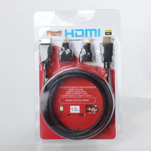 3in1 Высокое разрешение мультимедийный интерфейс HDMI tohdmi мини-hdmi кабель передачи данных Micro-Позолоченные hdmi адаптер