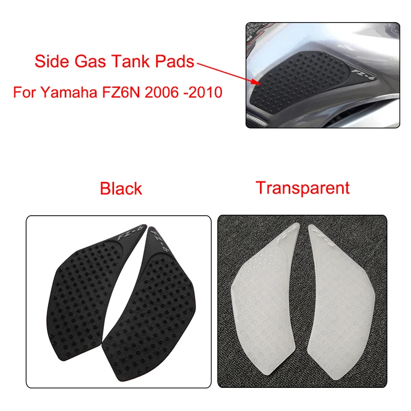 MTCLUB Black Transparent New Anti slip Fuel Tank Pad Side Gas Knee Grip Traction Pads For Yamaha FZ6N 2006-2010 FZ 6N FZ6 N (1)