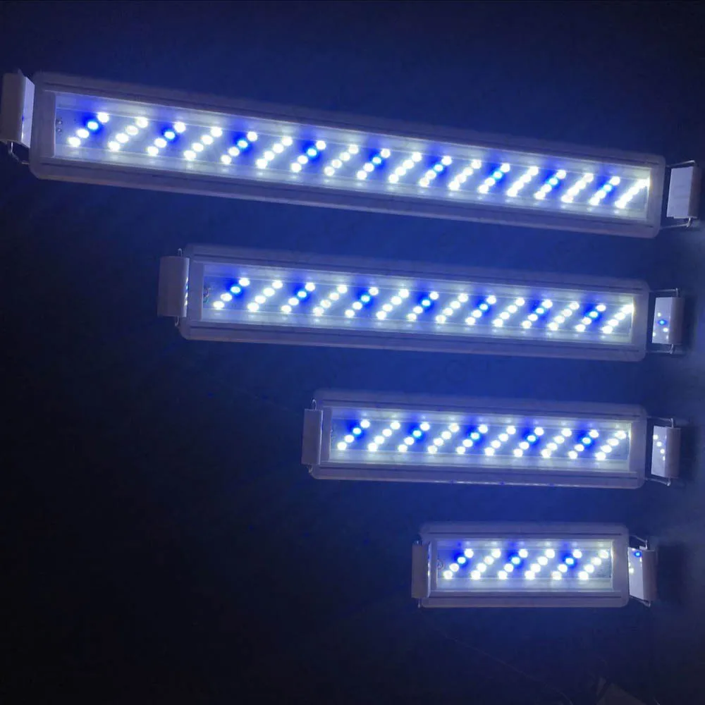 Супер тонкий светодиодный светильник для аквариума 18-58 см, Высококачественная лампа для аквариума с Выдвижная подставка, кронштейн белого и синего цвета