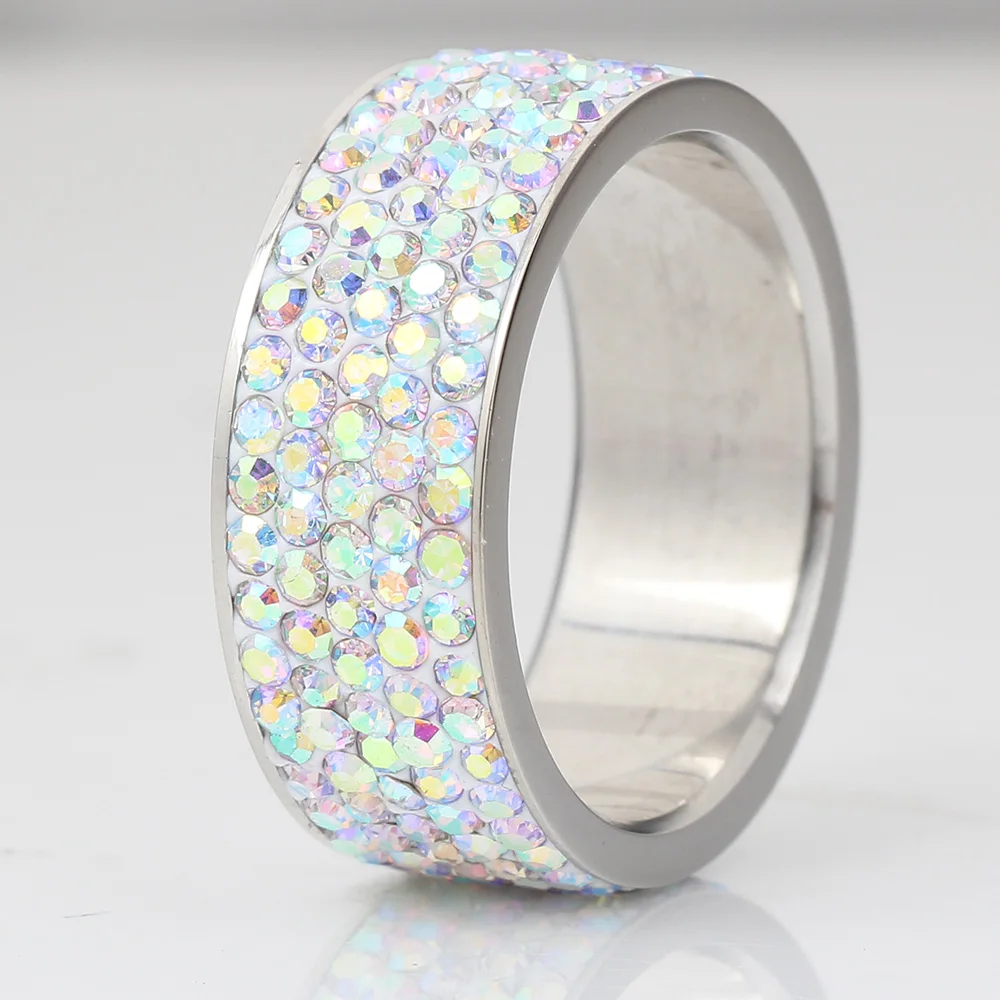 AB блестящее 5-рядное свадебное кольцо с кристаллами для женщин или девочек, высококачественное ювелирное изделие из нержавеющей стали NIBA