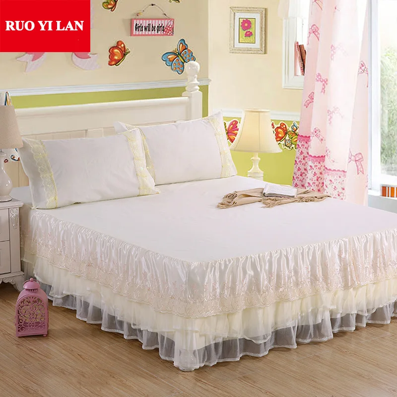 

Light white pink purple Jacquard Silk Princess bedding set 3pcs silk Lace Ruffles bedspread bed skirt bedclothes king queen size
