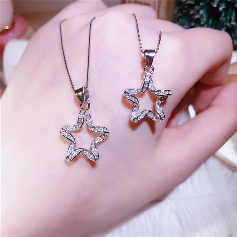 

2018 personality fashion S925 sterling silver distorted micro-inlay star necklaces personality star collar clavicle intro-art