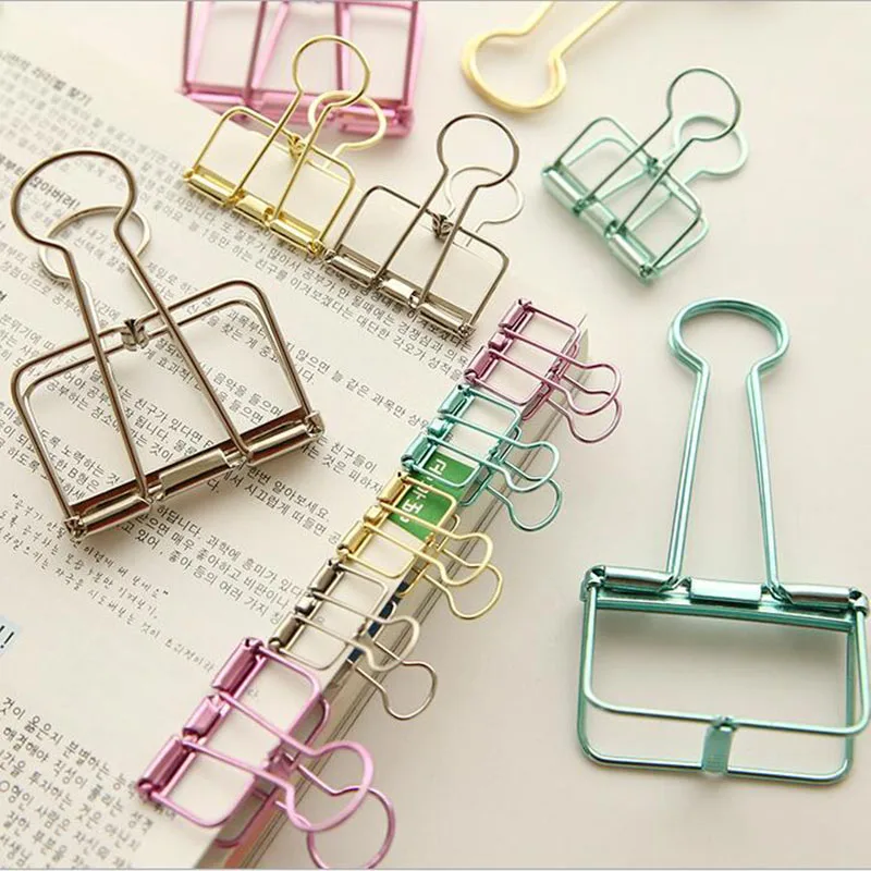 

Novel Hollow Metal Clip Office Files Dovetail Clip Gold/Silver/Green/Purple Paper Clip Notes Letterhead Stationery 5pc