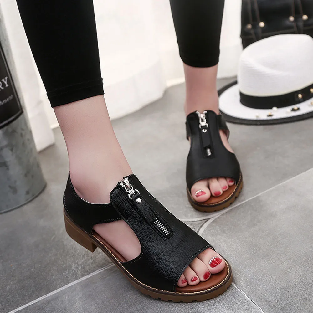 

Sandals Women Summer Sport Casual Sandals Shoes Zipper Ladies Platform Sandals Wedges Zapatos Mujer Black White 2017 New Fashion