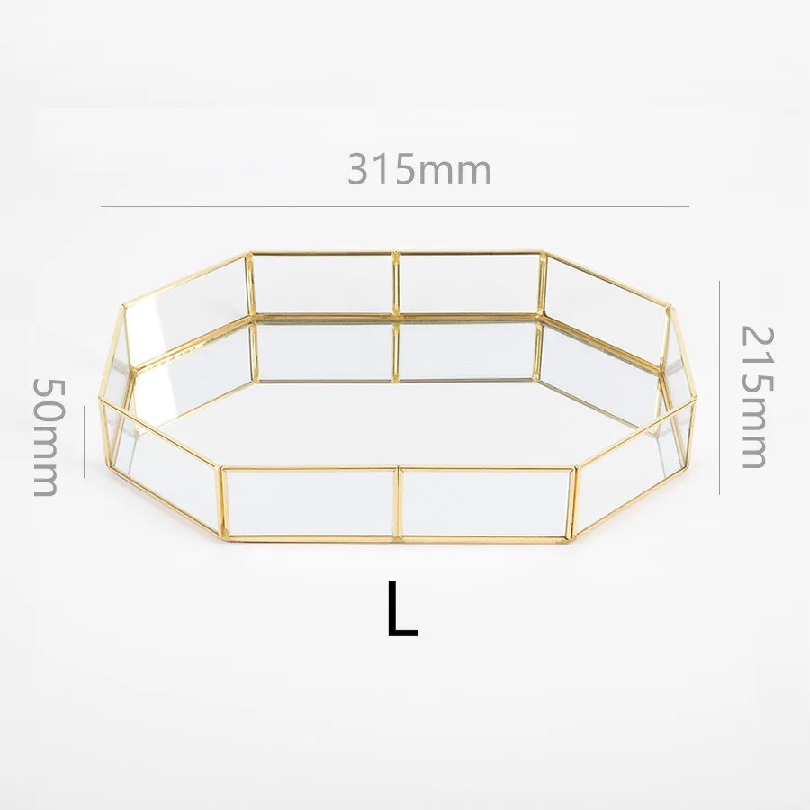 1 шт. Настольный лоток для хранения, скандинавские простые золотые стеклянные ювелирные изделия, косметический многоугольник, лоток для хранения, настольные органайзеры, декоративное зеркало