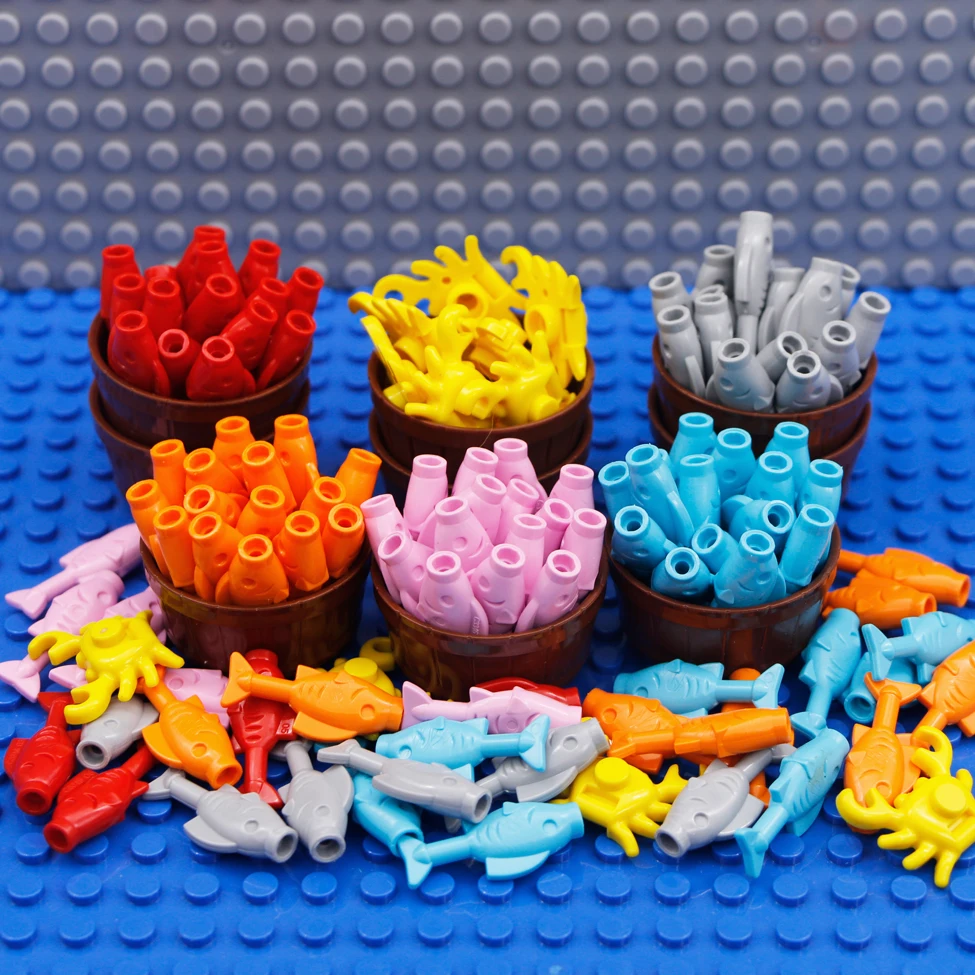 

City Food Building Blocks Parts Fish Crab Animal MOC Ocean Friends Bricks Creator Compatible LegoINGlys Figures Accessories Toys