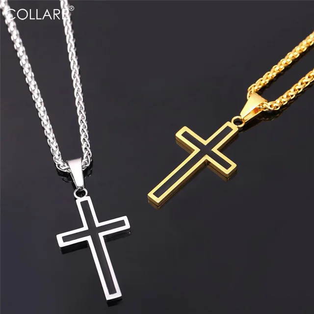 Collare Gold Cross Necklaces Men 36L Stainless Steel Religious Jesus