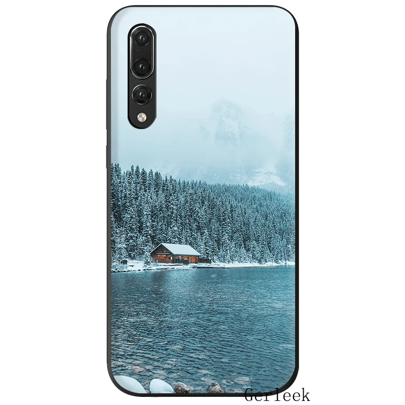 Черный мягкий Уретановый Термопластик (tpu) Зимний снег лес чехол для Huawei P8 P9 P10 Lite