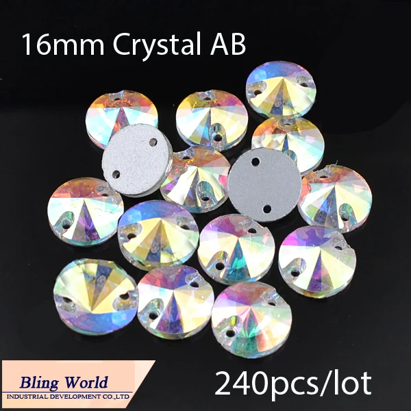 

Two Holes Sewing On Rhinestone Crystal AB 16mm Silver Plated For Wedding Dress Accessories High Quality 240pcs/lot