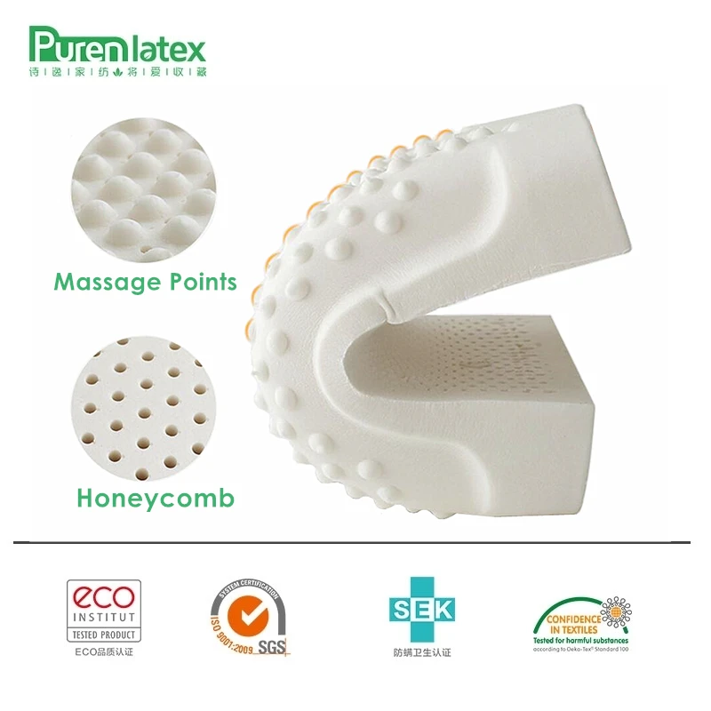 

PurenLatex 50x30 Thailand Imported Material Pure Natural Latex Pillow Remedial Neck Protect Spot Massage Pillow Student Kids Use