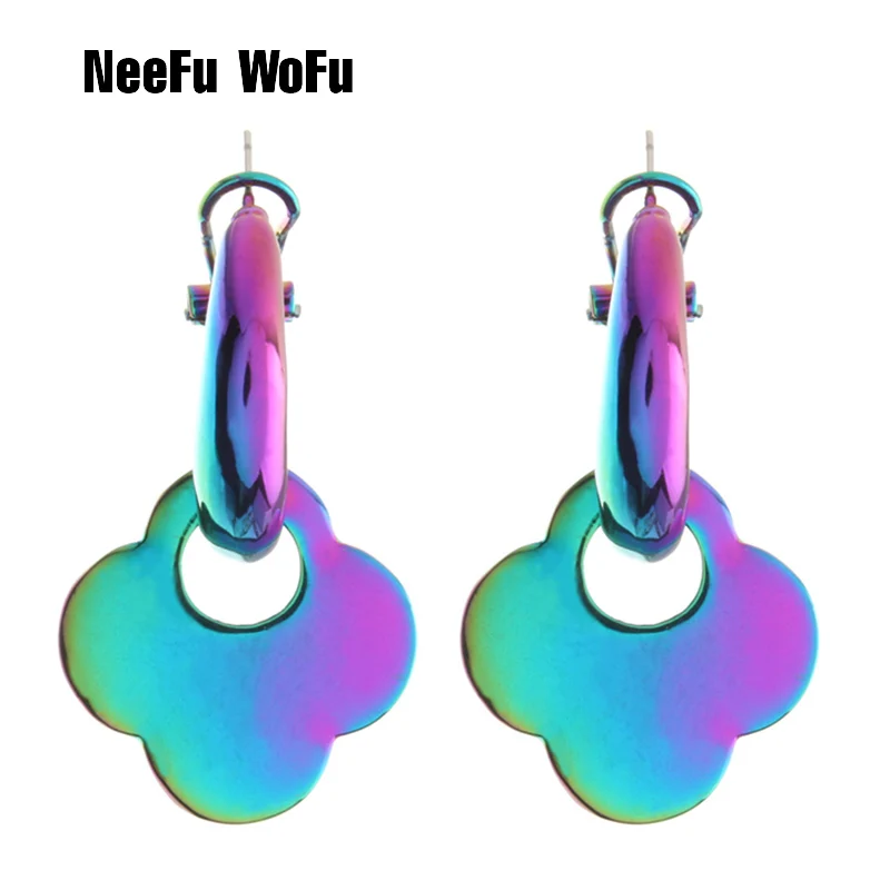 

NeeFu WoFu Water Drop Big Earring Clover Multicolored Earrings Dangle Zinc alloy Drip oil Large Brinco Printing Ear Oorbellen