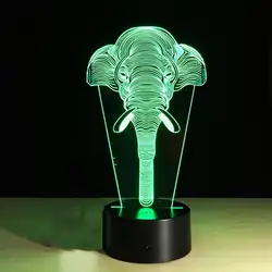 3D лампа видимого света эффект сенсорный выключатель Цвета изменения ночник (слон)