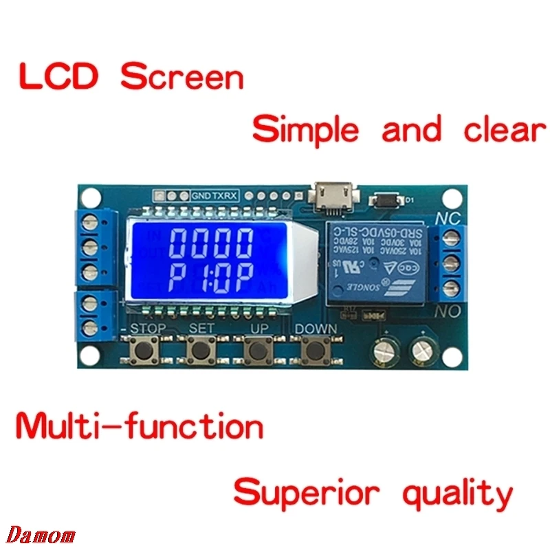 

DC 6-30V Support Micro USB 5V LCD Display Automation Cycle Delay Timer Relay Damom