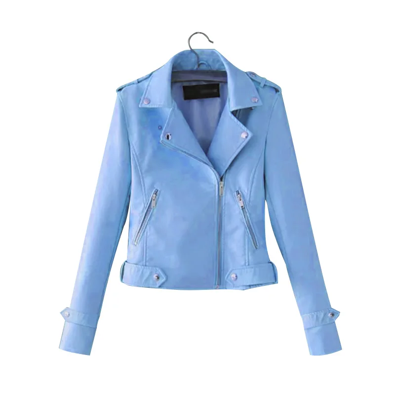 

Autumn And Winter Womens Coat New Fashion Polyurethane Leather Lapel Zipper Motorcycle Solid Color Short Coat