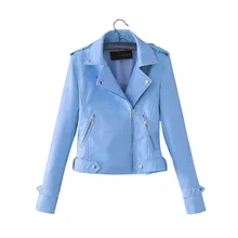 Autumn And Winter Womens Coat New Fashion Polyurethane Leather Lapel Zipper Motorcycle Solid Color Short Coat