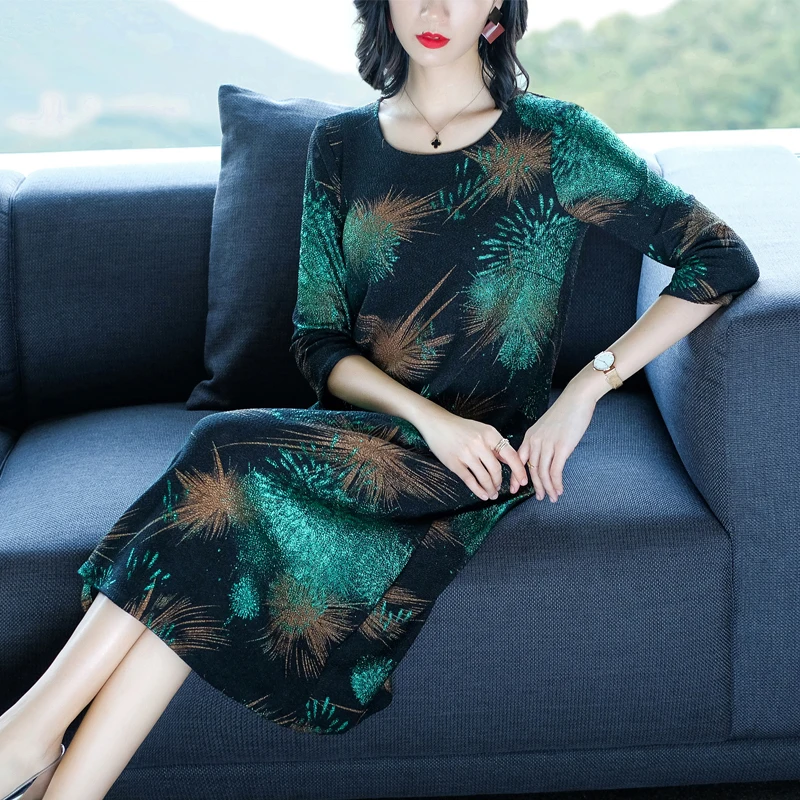 

Autumn Winter Dress 2018 New Plus Size Print Women Dresses Multicolor Elegant A Line Chic Dress Ladies Casual Costumes M-4XL
