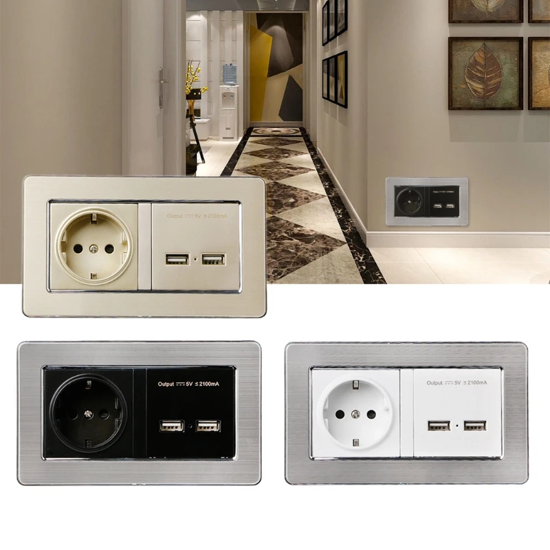 

EU Standard Power Socket With Dual USB Charging Port Mobile 5V 2.1A Output