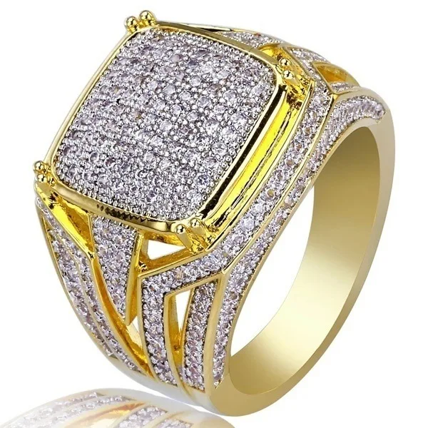 Ювелирные изделия Fooderwerk, роскошное мужское кольцо с циркониевым камнем, покрытое желтым золотом 18 К, ювелирные изделия в винтажном стиле, обручальные кольца для мужчин