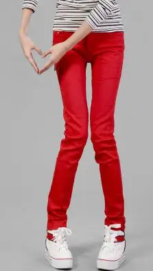 Новые весенние и осенние стильные джинсовые брюки ярких цветов женские Стрейчевые узкие джинсовые брюки-карандаш T858 - Цвет: red