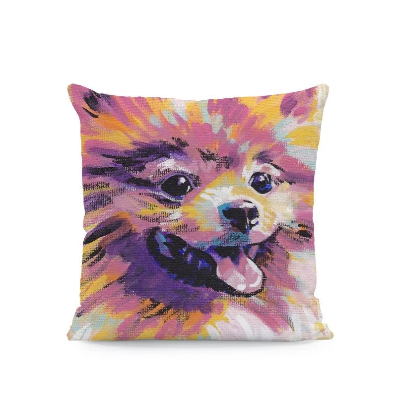 Oil Painting Dog Pillow Cushions Bull Terrier Chihuahua Dachshund Peach Skin Cover Pillows Decoration Home Sofa Seat Pillowcases