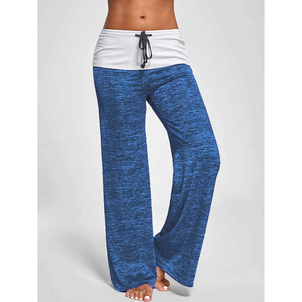 

Chulianyouhuo 2018 Women Pants Color Block Drawstring Wide Leg Pants Leggings Fashion Ladies Casual Loose Lacing Long Pants