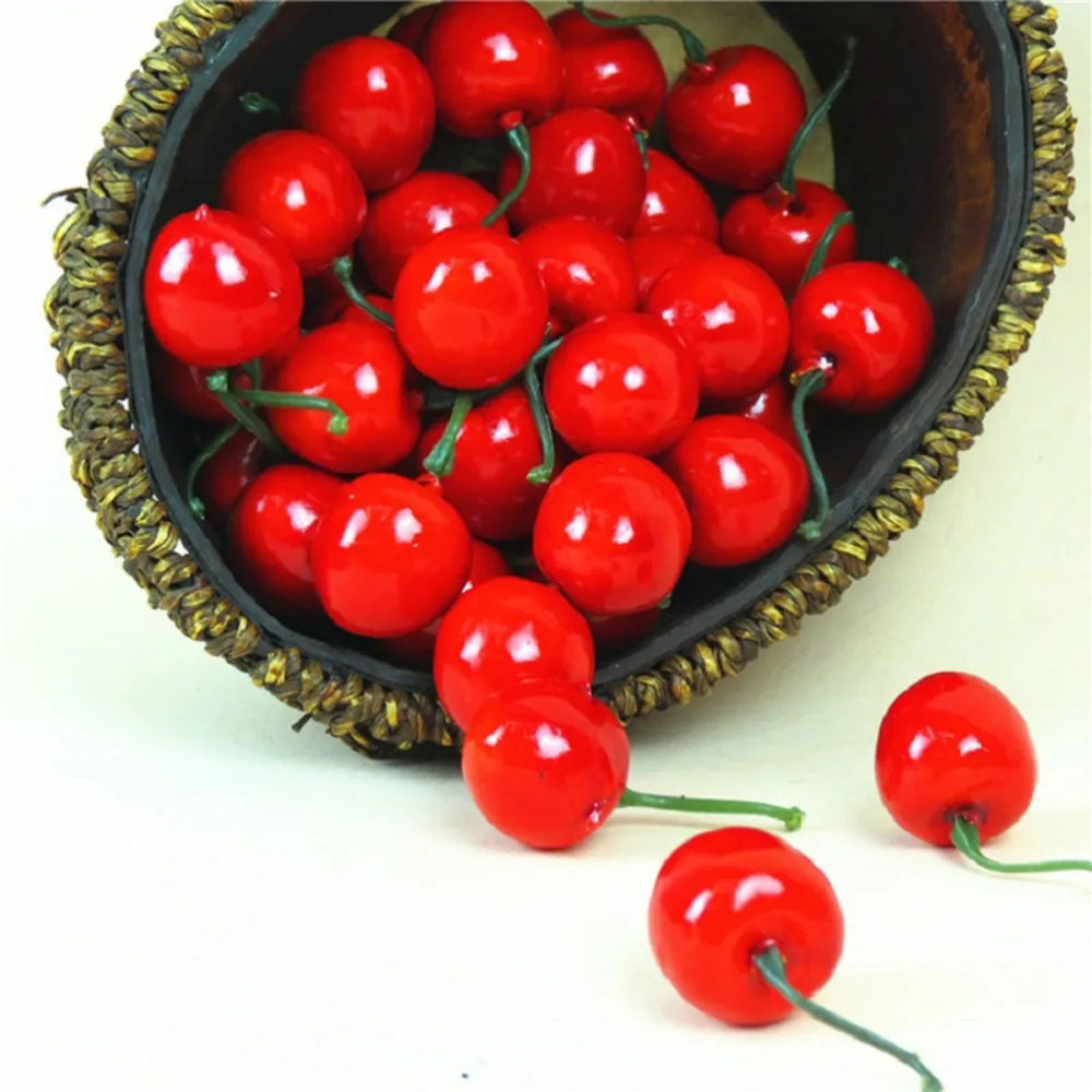 

20PCS/lot Mini Fake Red Cherry Plastic Fruit Small Berries Artificial Flower Stamen Pearlized Wedding Christmas Party Decoration